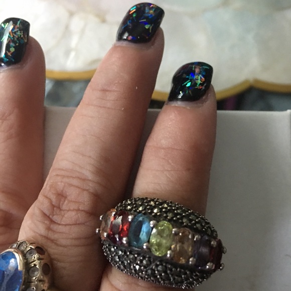 Sterling ring 5.5-6 real gems vintage heavy gorgeous - Picture 2 of 6